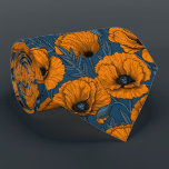 Cravate Pavot orange sur bleu foncé<br><div class="desc">Motif vectoriel fait de pavots dessinés à la main.</div>