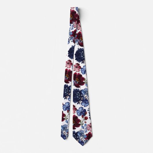 Cravate Pavot & Peony Rouge Blanc & Mariage Bleu (Dos)