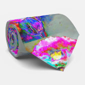 Cravate Pavot rose, aquarelle peinture florale (Roulé)