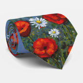 Cravate Pavots et marguerites, peinture originale, art (Roulé)