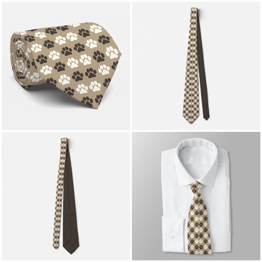 Cravate Paw Print Pattern Earthy Sand