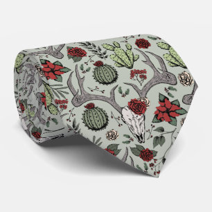 Cravate Pays rouge et vert Noël Cerf Tête Antlers