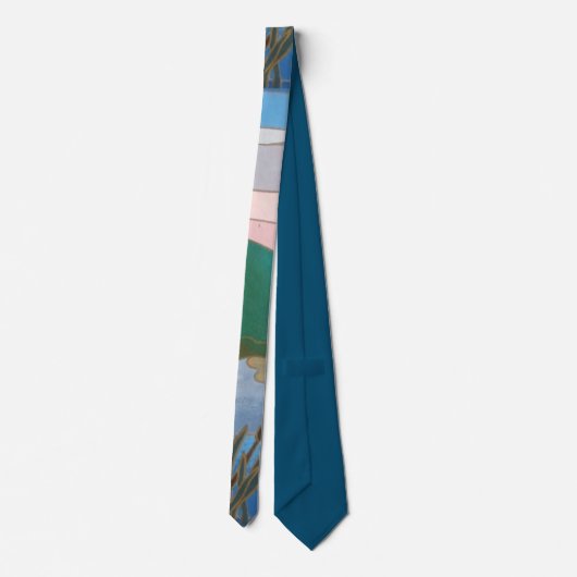 Cravate Paysage d'art abstrait motif bleu vert et rose (Dos)
