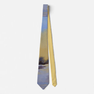 Cravate paysage d'hiver jaune et bleu design moderne