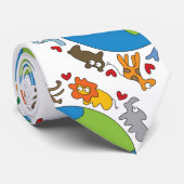 Cravate Peace And Love Cute Cartoon Animaux du monde (Roulé)