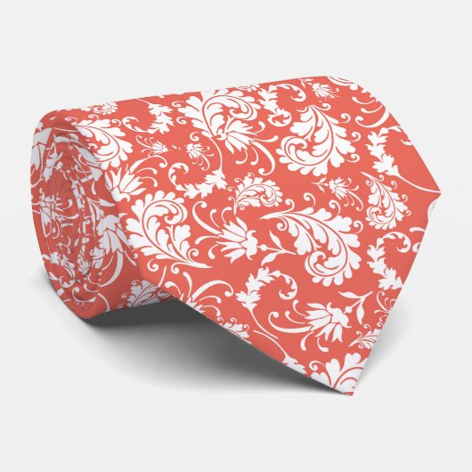 Cravate Peach Floral Pattern Custom Necktie (Roulé)