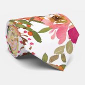 Cravate Peach Pink Yellow Watercolor Floral Wedding (Roulé)