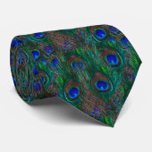 Cravate Peacock Coloré Plumes Etching Style (Roulé)