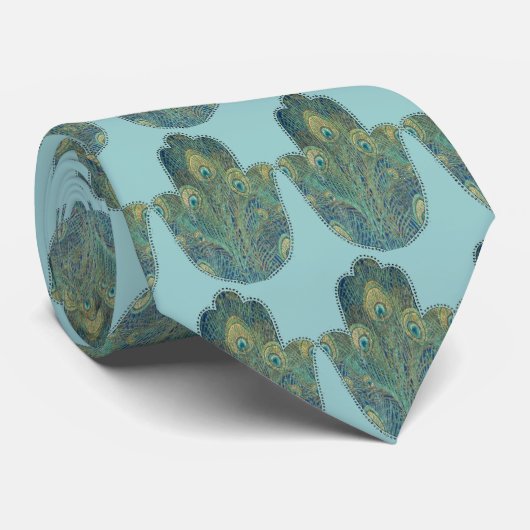 Cravate Peacock Feather Hamsa (Roulé)