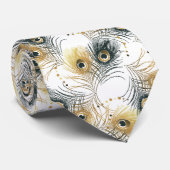 Cravate Peacock Feed Black White Gold Mens Necktie (Roulé)