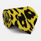 Cravate Peau noire et jaune d'empreinte de léopard (Roulé)