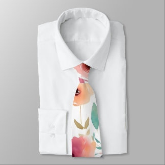 Cravate Pêche et aquarelle bleu Necktie florale