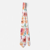 Cravate Pêche et aquarelle bleu Necktie florale (Devant)