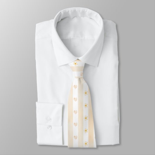 Cravate Pêche et Blancs - Coeurs, Fleur, Empreinte de patt (Attaché)