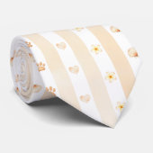 Cravate Pêche et Blancs - Coeurs, Fleur, Empreinte de patt (Roulé)
