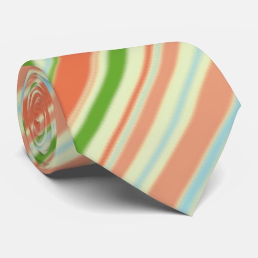 Cravate Pêche et vert barrés (Roulé)