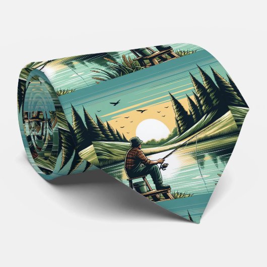 Cravate Pêche Pêcheur Sur La Rive Du Lac (Roulé)