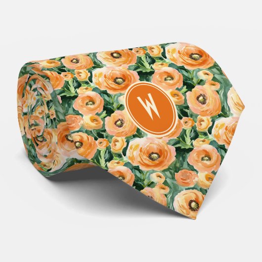 Cravate Pêche Ranunculus Floral (Roulé)