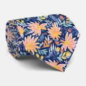 Cravate Pêcher bleu folk floral (Roulé)