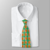 Cravate Pêcher Orange Rose Élégant Répéter Motif Vert (Attaché)