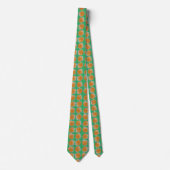 Cravate Pêcher Orange Rose Élégant Répéter Motif Vert (Devant)