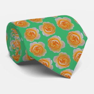 Cravate Pêcher Orange Rose Élégant Répéter Motif Vert