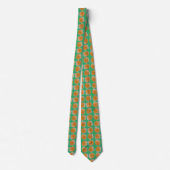 Cravate Pêcher Orange Rose Élégant Répéter Motif Vert (Dos)