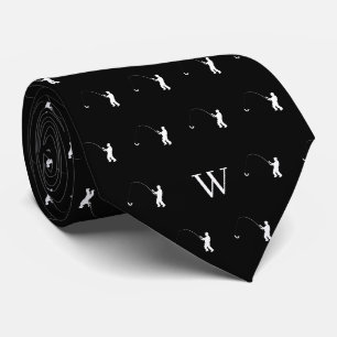 Cravate Pêcheur Attirail Appât Monogramme Initial Noir Bla