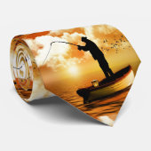 Cravate Pêcheur de pêche dans le bateau au coucher du (Roulé)