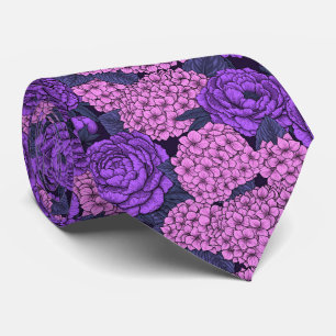 Cravate Peine et hydrangée en rose et violet