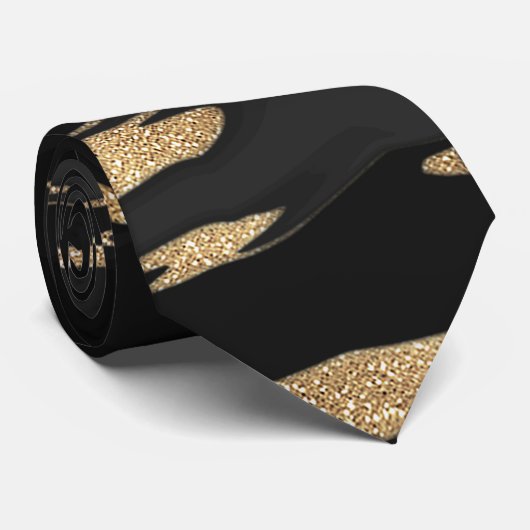 Cravate Peinture Abstraite en marbre noir or (Roulé)