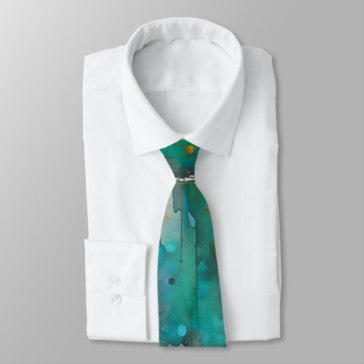 Cravate Peinture Abstraite Feuilles d'automne Turquoise Ro (Attaché)