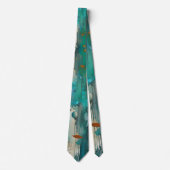Cravate Peinture Abstraite Feuilles d'automne Turquoise Ro (Devant)