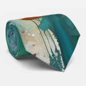 Cravate Peinture Abstraite Feuilles d'automne Turquoise Ro (Roulé)