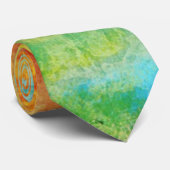 Cravate Peinture Abstraite Vert Orange Jaune Rouge (Roulé)
