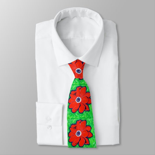 Cravate Peinture d'anémone rouge vif (Attaché)