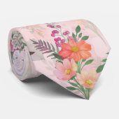 Cravate Peinture d'aquarelle rose romantique (Roulé)