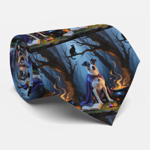 Cravate Peinture de Halloween fantaisiste de chien Blue He