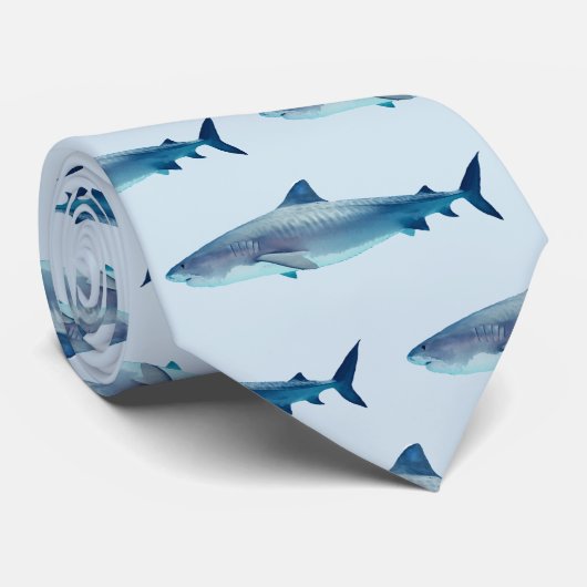 Cravate Peinture de requin Motif de plage côtière (Roulé)