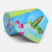 Cravate Peinture des colibris et des fleurs roses (Roulé)