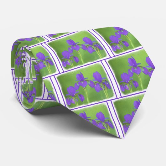 Cravate Peinture Iris Violet - Art Fleur Originale (Roulé)