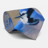 Cravate Peinture Jay Bleu - Art Oiseau Original (Roulé)