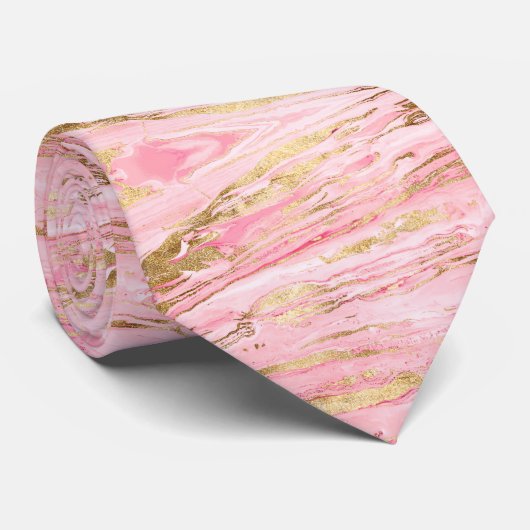 Cravate Peinture Liquide Abstraite Marbre Or Rose Élégante (Roulé)