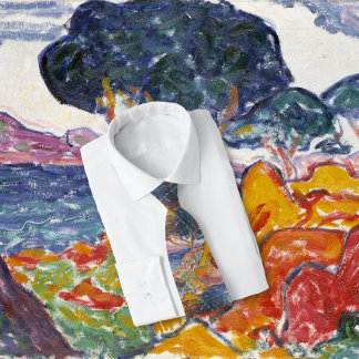 Cravate Peinture paysagère colorée Vintage Mountain