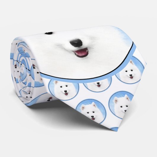 Cravate Peinture Samoyed Puppy - Jolie Art Original Chien (Roulé)