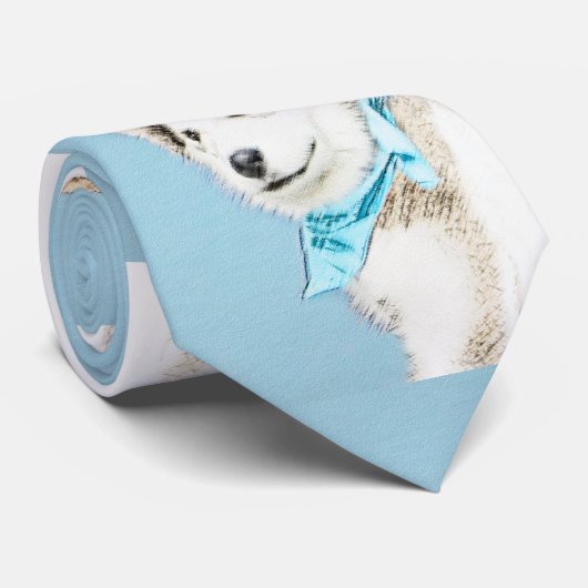 Cravate Peinture Sibérienne Husky Puppy - Art Chien origin (Roulé)