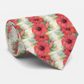 Cravate Peinture tropicale de fleur de ketmie rouge - (Roulé)