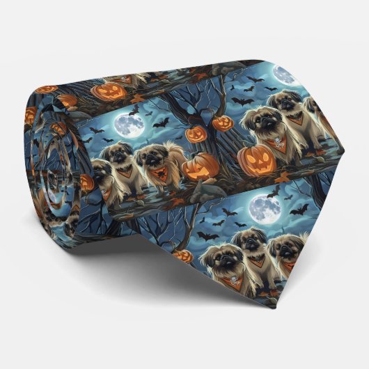 Cravate Pékinois Halloween Effrayant (Roulé)