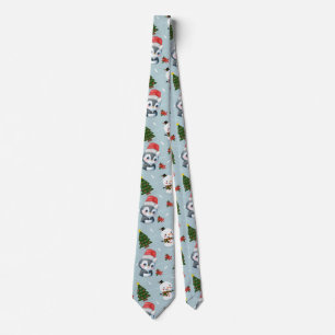 Cravate Penguin Père Noël Joyeux Joyeux motif d'arbre de N