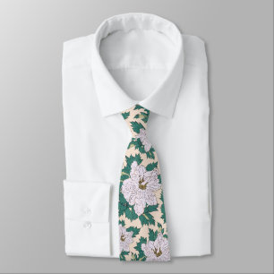 Cravate Peonies blanches et Feuilles verts